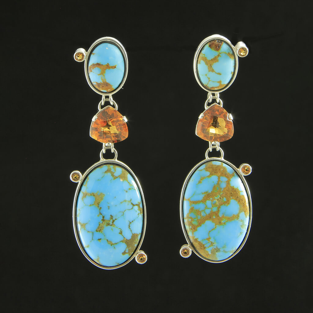 “Kingman” – SS Earrings, Kingman turquoise, citrine