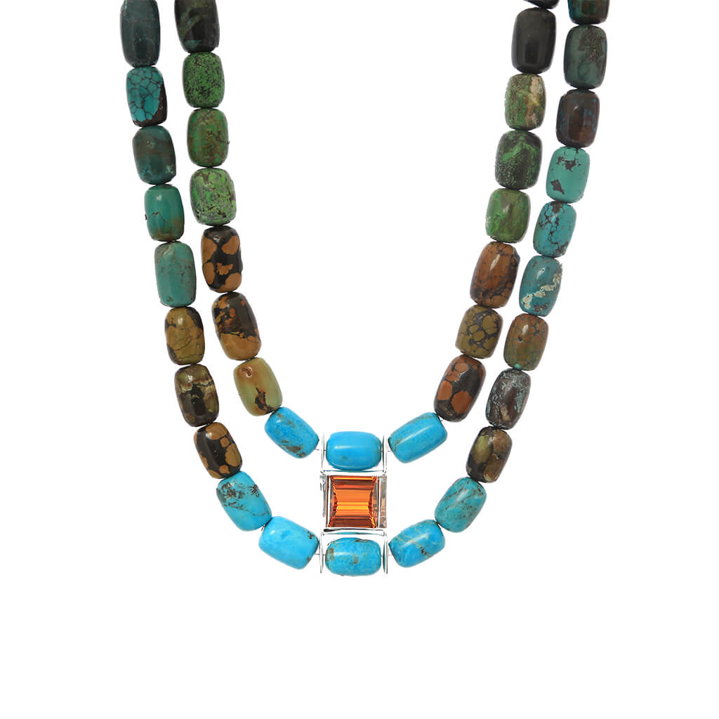 “Two-fold” – SS necklace, double strand, multi-colored turquoise, citrine